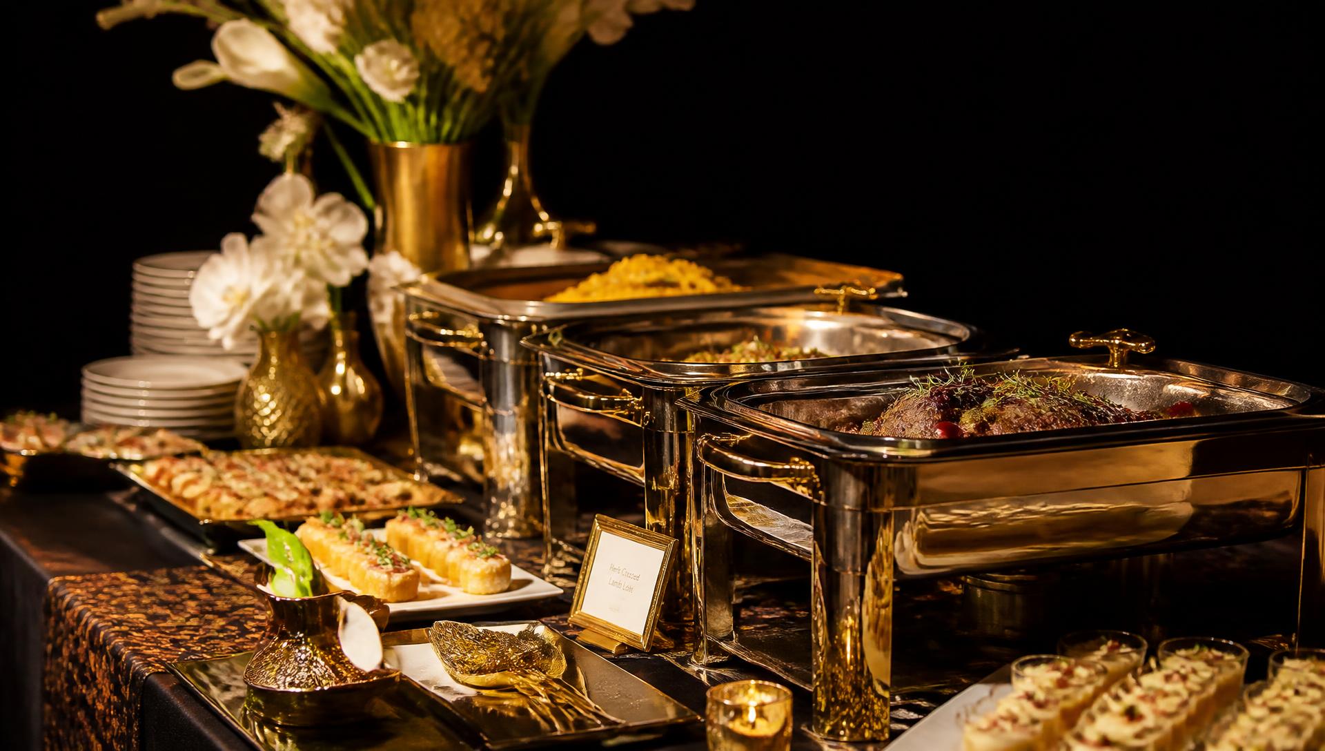 Mesa de buffet montada para evento do Buffet Emanuel